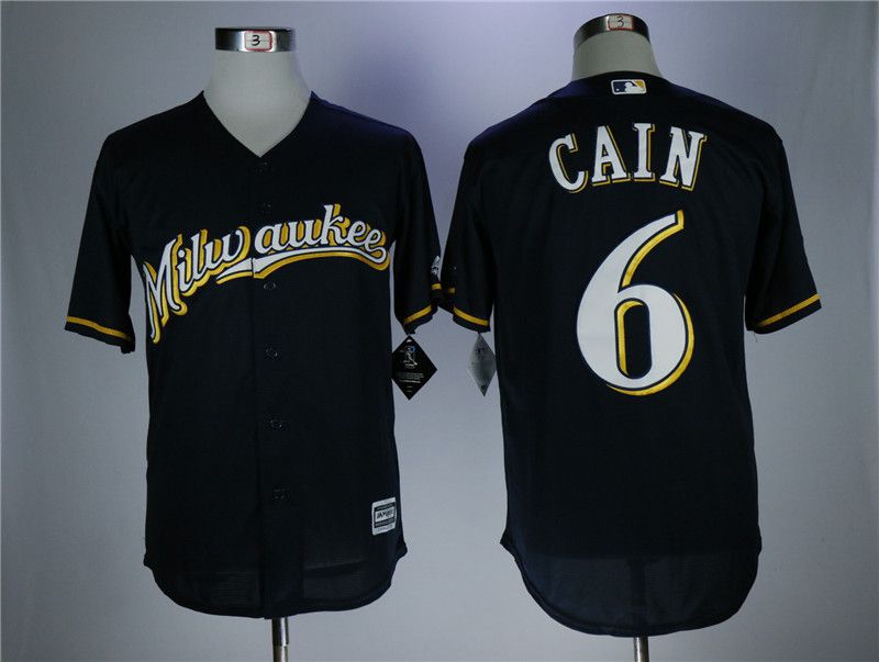 Men Milwaukee Brewers 6 Cain Blue Elite MLB Jerseys